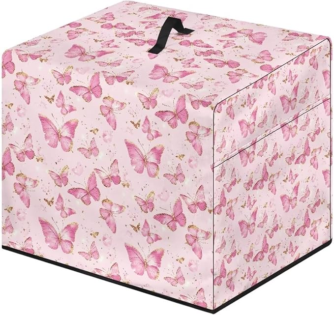 Pink Gold Butterfly Print Meat Slicer Dust Cover, (Only Cover)16x13x13 Inch Food Slicer Cover, Compatible with Cheese Bread Meat Slicer and Most Other Model, Dust-Proof, Waterproof