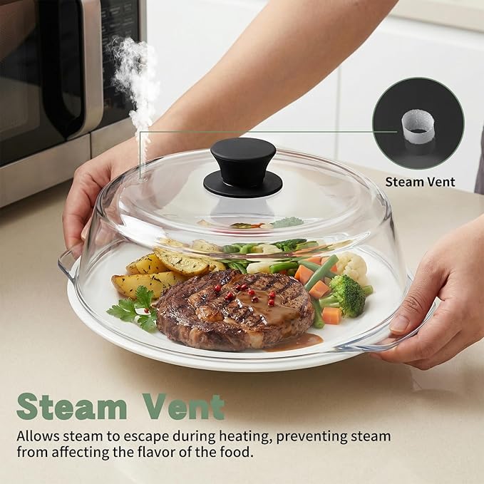 [Upgrade] FikaNook Glass Microwave Splatter Cover for Food with Silicone Handle & Ceramic Screw, 100% Food Grade, BPA Free, Dishwasher Safe