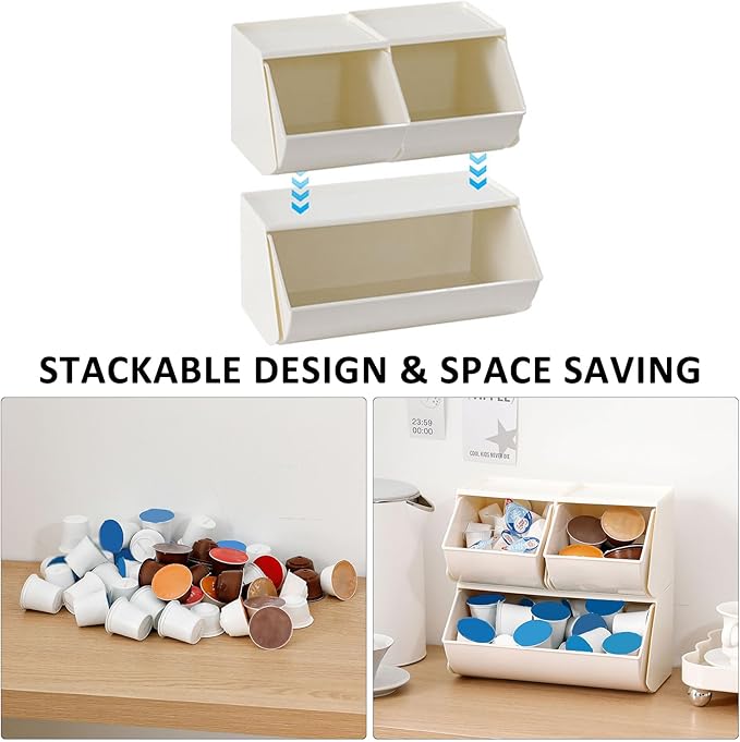 3 Pack Coffee Pod Holder for Kitchen Counter, Plastic Storage Organizer Box for Office Desktop, Large Tea Bags Basket ( Cream )