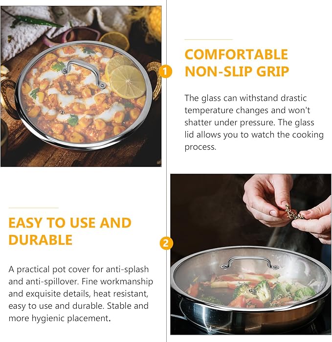 Luxshiny 13 Inch Tempered Glass Pot Lid with Heat Resistant Handle - Thickened Transparent Pan Cover for Frying Pans Woks and Cast Iron Skillets - Visual Cooking with Anti-Drip Design