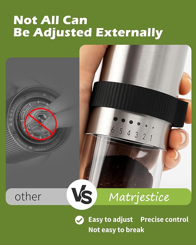 Manual Coffee Grinder with Ceramic Burr, 1.12oz Capacity Handheld Mill for Espresso, Drip, French Press, Cold Brew,with 6 Adjustable Settings & Quiet & Portable Coffee Bean Grinder for Home Use