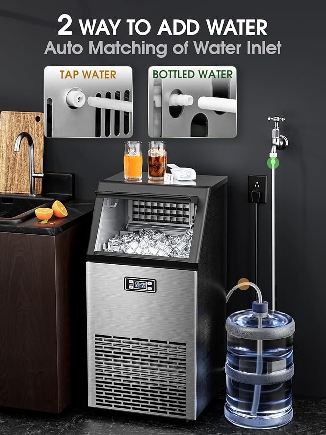 Electactic Commercial Ice Maker Machine,100lbs/24H Stainless Steel Ice Machine,33lbs Storage, Auto Self-Cleaning Freestanding Ice Maker, Ice Machine Freestanding for Bar/Cafe/Restaurant-Dark Silver