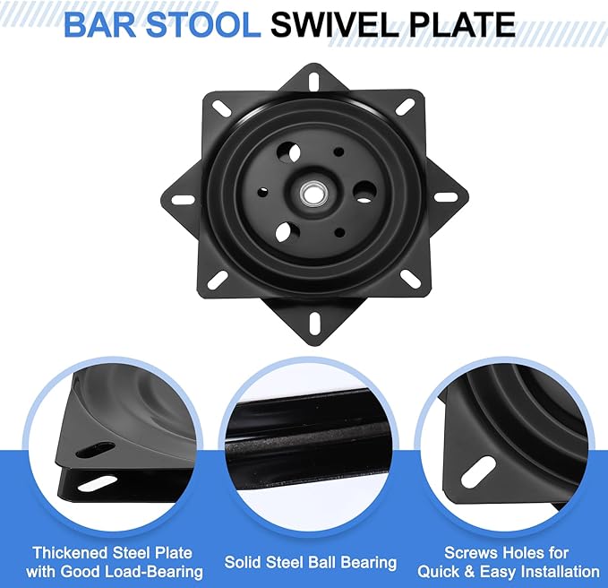 uxcell 6" Bar Stool Swivel Replacement, 360° Rotation Lazy Susan Turntable, Square Semi-Ball Bearing Seat Swivel Base Mount Plate for Recliner Chair or Table, Black (150x1mm)