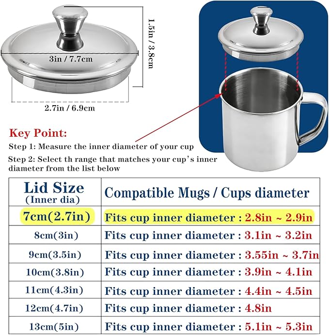 2.7Inch Stainless Steel Universal Drink Covers, Gooseneck Kettle Lid, Mini Lid for Tea Cups, Drink Cover, Coffee Mugs, Tea Cups, Beers