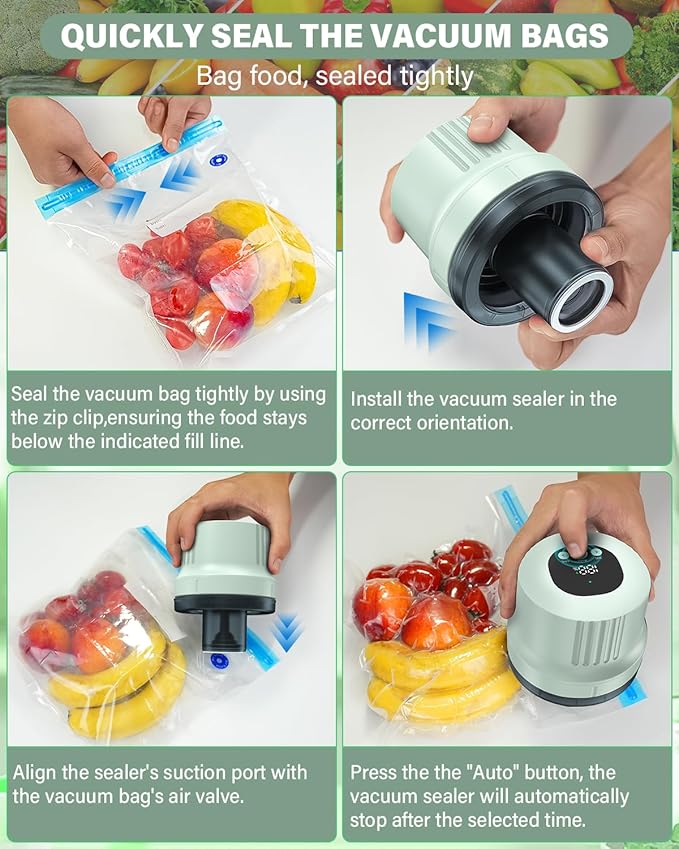 Mason Jar Vacuum Sealer Kit-Full-Automatic-Jar-Sealer-Vacuum-Sealing,3 in 1 Cordless Canning Jar Vacuum sealer with Wide&Regular Mouth Mason Lids/Reusable Vacuum Bags/Food Saver Vacuum Sealer for Jars