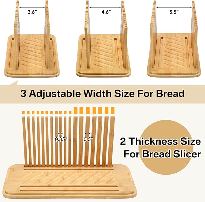 Bread Box with Bread Slicer Storage Container for Kitchen Countertop Food Storage with Multifunction Bamboo Lid, 3 in 1 Breadbox Removable Cut Board for Loaf Slicing (White,Wood, Metal,Bamboo)