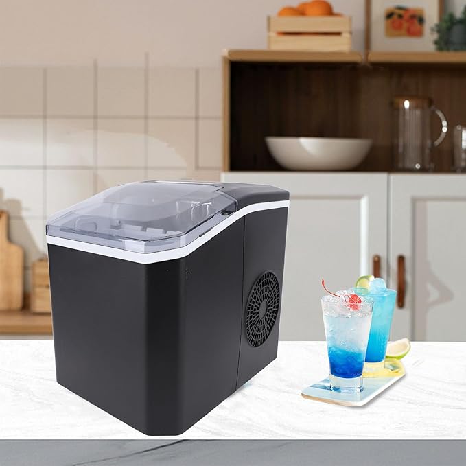 EVGATSAUTO Countertop Ice Maker Machine for Home, 9 Cubes in 6 Minutes, 1.3L Water Tank, Auto Ice Making, Portable with Clear Panel, Handle, Basket and Scoop