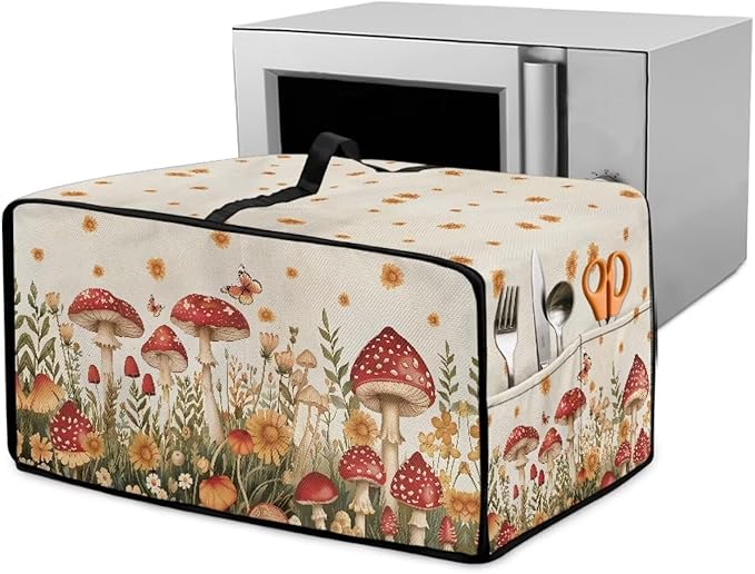 Air Fryer Toaster Oven Cover Fabric Convection Oven Cover with Pockets, Washable Small Appliance Dust Protection for Kitchen Home, S, 14.5 x 18.5 x 9 Inches, Mushroom Floral