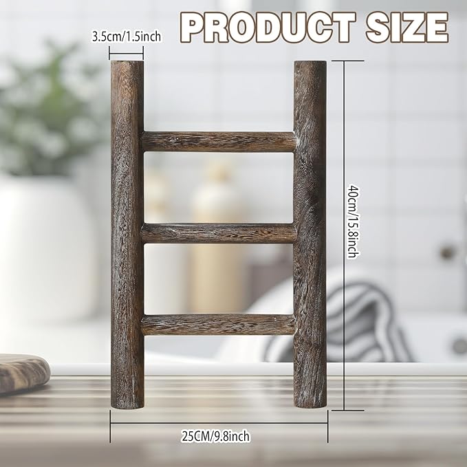 Cinnvoice 2 Pcs Wooden Tea Towel Ladder Rustic Hand Towel Stand Rack Mini Countertop Towel Stand Farmhouse Wood Counter Towel Holder for Bathroom Country Kitchen Office(Wood Color)