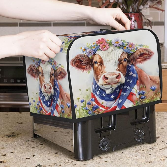 Animal Highland Cow Flower Toaster Cover 2 Slice Dust and Fingerprint Protection Toaster Bread Maker Covers Washable Kitchen Small Appliance Covers for Kitchen Accessories Decor Bakeware Women Gift