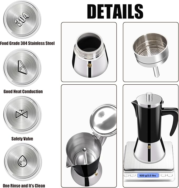 12 Cup Thickened 304 Stainless Steel Moka Pot Stovetop Espresso Maker Cafeteras Italian Percolator Espress Makers Capable Greca Mocha Coffee Machine for Induction Home and Camping 600ml 20oz
