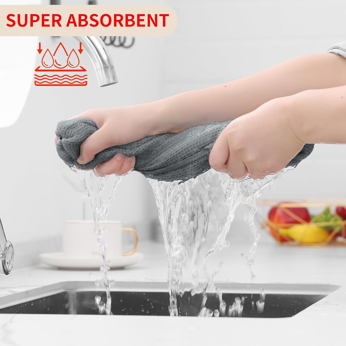 Homaxy 100% Cotton Waffle Weave Kitchen Dish Towels, Ultra Soft Absorbent Quick Drying Cleaning Towel, 13 x 28 Inches, 12-Pack, Grey