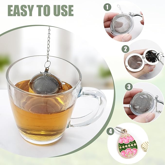 2Pcs Easter Stainless Steel Mesh Tea Infuser, 2.1 inch Tea Ball with Easter Eggs Pendant,Tea Strainer Tea Diffuser Tea Steeper for Filtering Tea,Tea Infusers for Loose Tea (Easter Egg, 2PC)