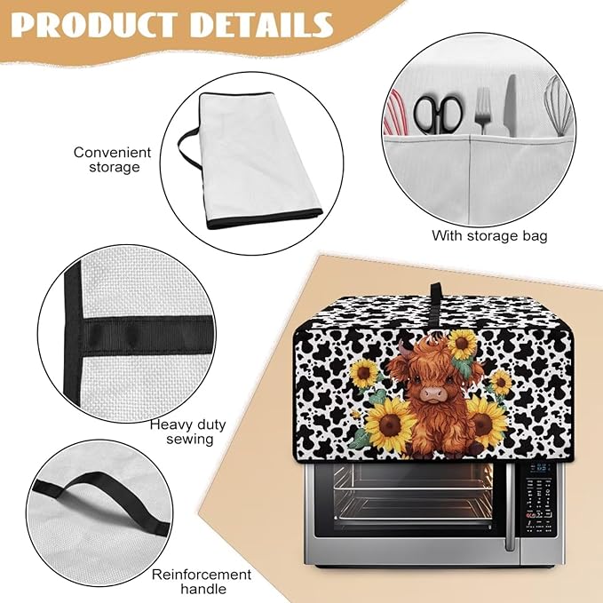 Countertop Convection Oven Cover Dust Protection Air Fryer Toaster Oven Covers for Home Kitchen Decorations 16.5 x 20.5 x 10 inches, M, Sunflower Highland Cow Print