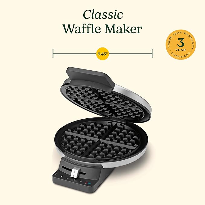 Cuisinart Waffle Maker,1250W Round Classic Waffle Iron,5-Setting Adjustable Browning Control,WMR-CAP2,Brushed Stainless,(Pack of 2)