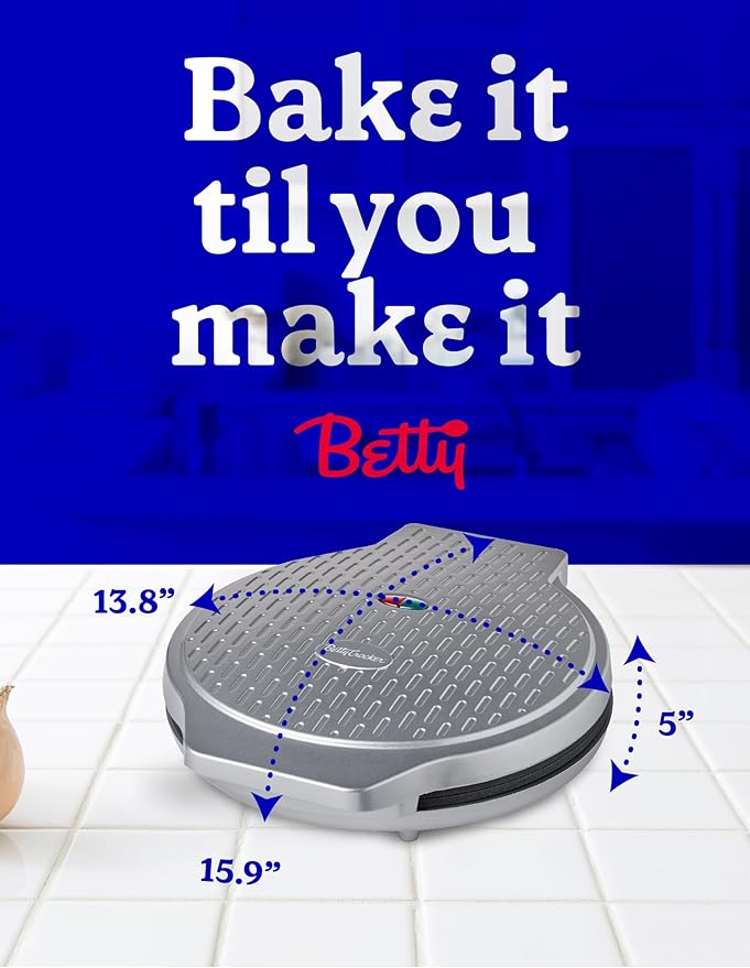 Betty Crocker Pizza Maker Plus, 12" Indoor Electric Grill, Nonstick Griddle Pan for Pizzas, Quesadillas, Tortillas, Nachos and more, 12" Electric Griddle for Delicious Meals and Snacks, Silver
