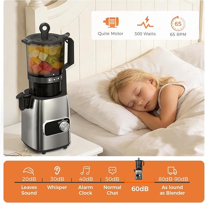 Juicer Machines, Cold Press Juicer Fit Whole Fruits & Vegetables, Slow Masticating Juicers with 5.3" Wide Feed Chute, High Juice Yield, BPA Free