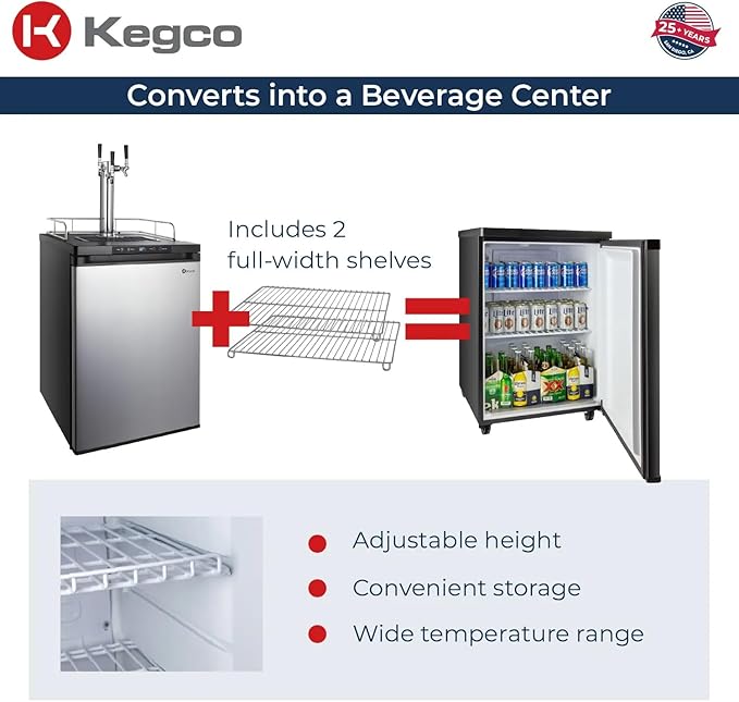 Kegco HBK309S-3 Full-Size Digital Homebrew Kegerator Triple Faucet Ball Lock Keg Dispenser Stainless, Stainless Steel