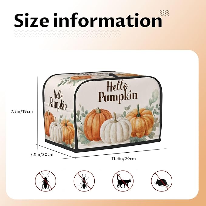 Toaster Cover 2 Slice Pumpkin Thanksgiving Fall Autumn Kitchen Small Appliance Covers with Pockets Dust and Fingerprint Protection