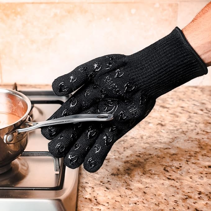 Grill Armor Oven Gloves with Fingers – Extra Long Cuff, 932°F Heat, Fire & Cut Resistant Mitts for BBQ, Grill, Cooking, Grilling, Baking & Smoker