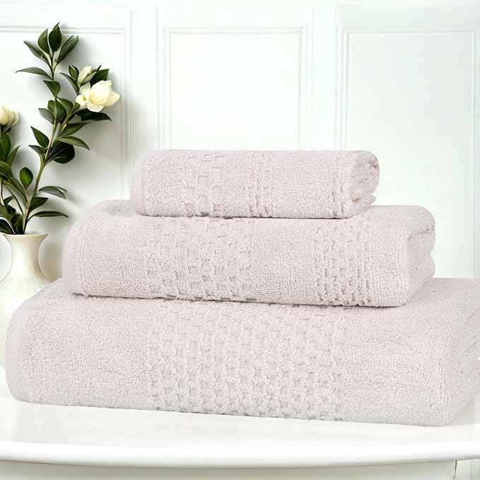 Superior Playa Zero Twist Cotton Medium Weight Towels, for Guest Bath, Bathroom, Shower, Spa, Plush, Quick Dry, Ultra-Soft Towels, Bath Essentials, Waffle Textured, 3 Piece Assorted Towel Set, Silver