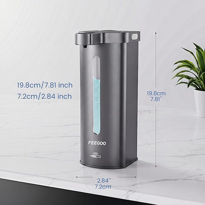 Touchless Automatic Soap Dispenser, 17 oz / 500ml Type-C Rechargeable Countertop Liquid Hand Soap Dispenser for Kitchen and Bathroom, Stainless Steel, Silver