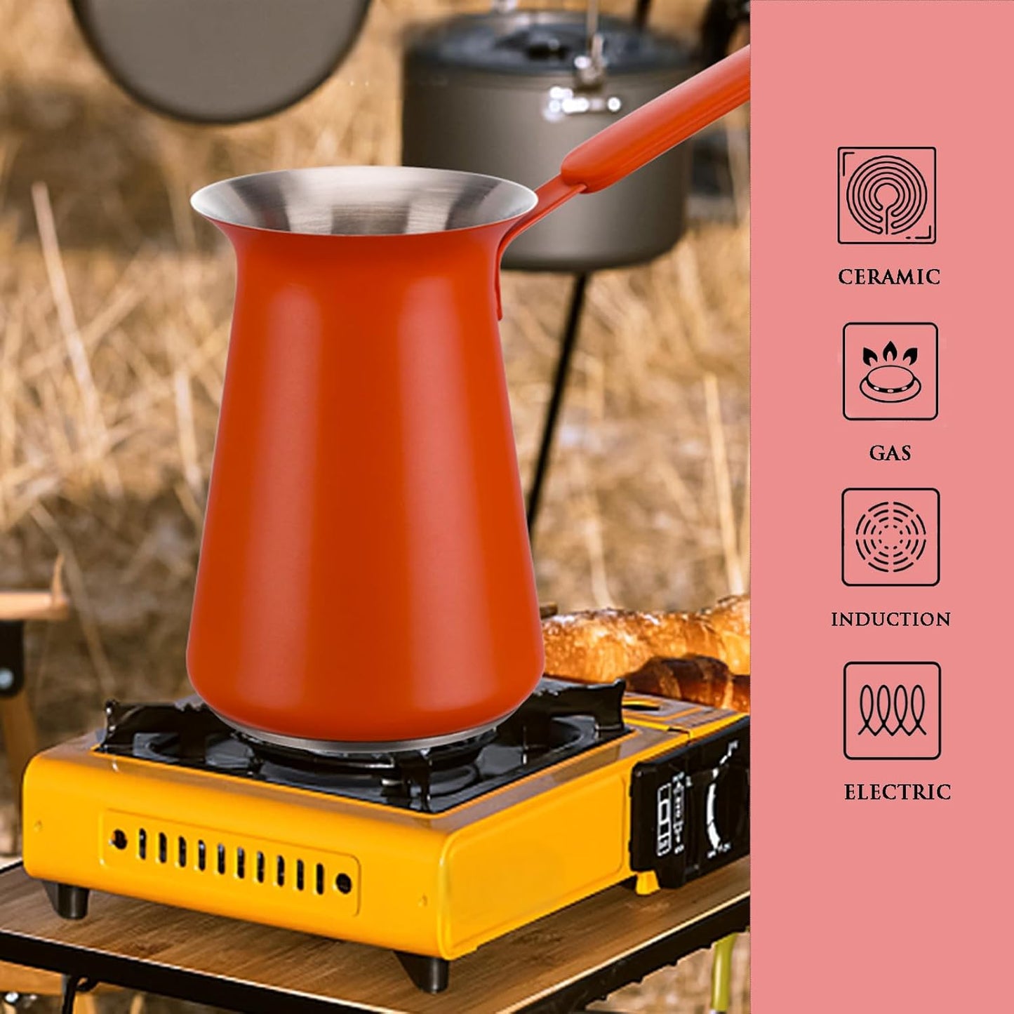 Turkish Coffee Pot - Gifts for Family &Friends,Cezve/Ibrik Coffee Pot for Stovetop,Briki Greek Turkish Pot with Heat-Resistant Rubber Handle,Milk Warming Pot,Arabic Tea Pot
