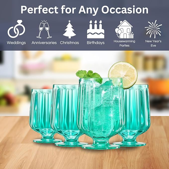 15oz Unbreakable Premium Drinking Glasses Set of 4 - Super Grade Acrylic Plastic - Perfect For Gifts - European Style Shatterproof BPA-free Glassware Dishwasher-Safe, Indoor & Outdoor Drinkware (Lime)