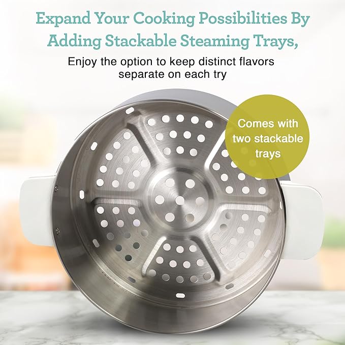 Euro Cuisine FS2500 Electric Food Steamer, Versatile Vegetable Steamer & Steam Cooker Ideal for Fish, Veggie, Meat, Stainless Steel 1200 Watts