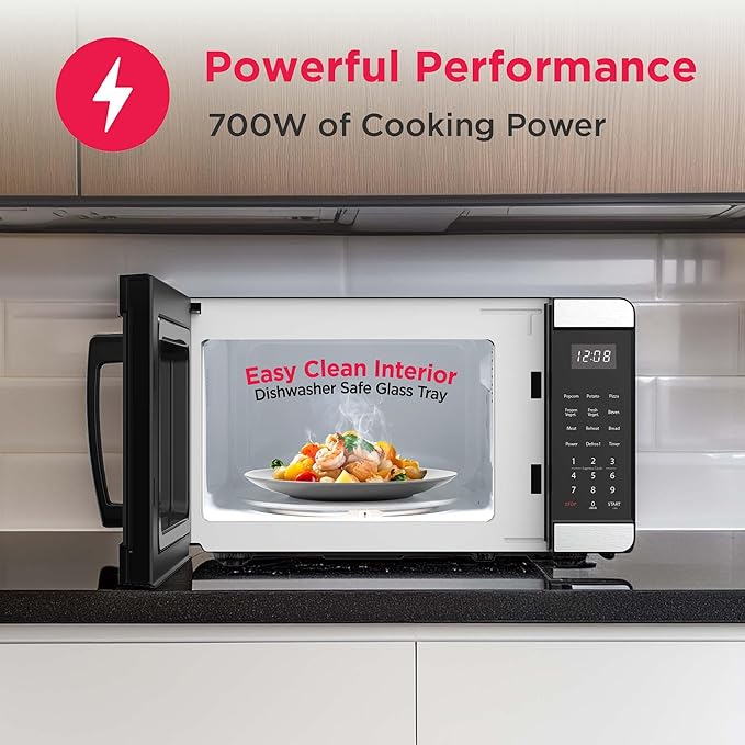 Frigidaire Countertop Microwave - Digital Control Panel - 6 Auto Cooking Settings - 10 Power Levels - Child Safety Lock - 0.7 Cu. Ft., Stainless Steel