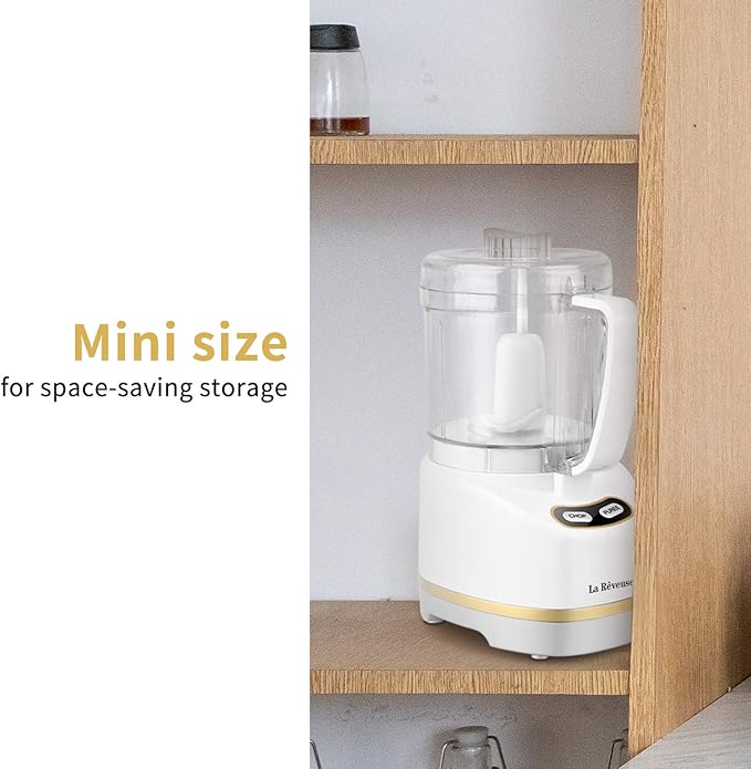 La Reveuse Electric Mini Food Processor Small Chopper 200 Watts 2-Cup Prep Bowl for Mincing Chopping Grinding Blending Pureeing (White)