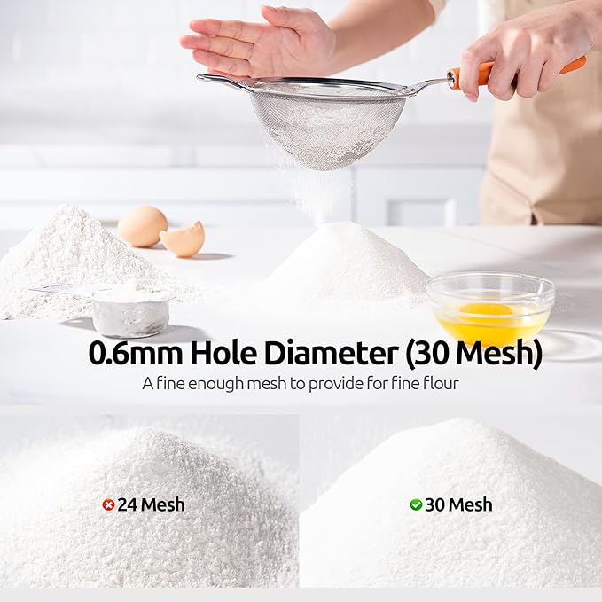 U-Taste 10 Piece Measuring Cups and Spoons Set in 18/8 Stainless Steel, and 18/8 Stainless Steel 5.5 inch 30 Mesh Strainer (Orange)