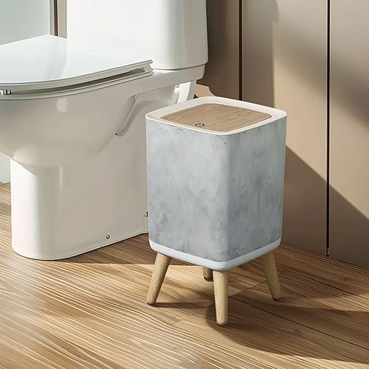 Small Trash Can with Lid watercolor art Old paper White stone surface Stucco Wall Watercolour Wastebasket with Press Cover Dog Proof Garbage Can Waste Bin for Kitchen Bathroom Nursery 2.6 Gallon