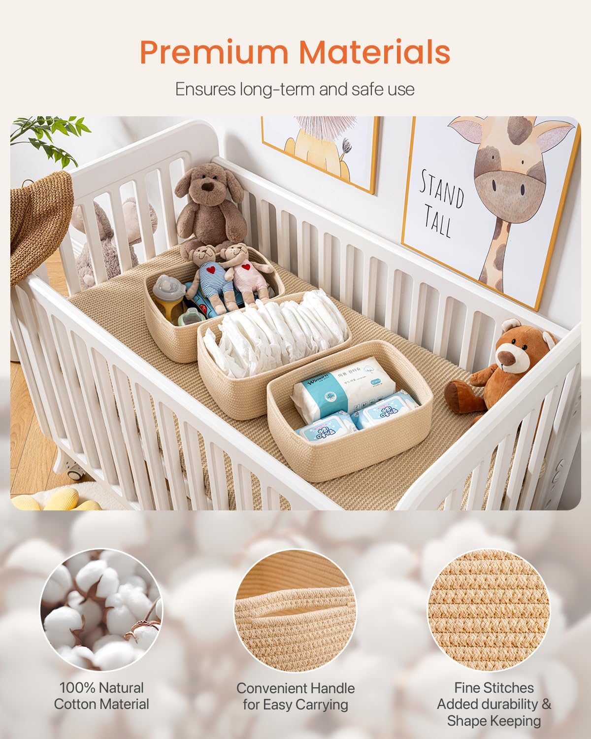 Small Woven Basket, 13.5 x 9.5 x 5 Inches, Storage Basket for Organizing, Cute Small Rope Shelf Closet Cube Storage Bins Baskets for Shelves, Dog Toy Gift Baskets Empty, 3 Packs, Beige