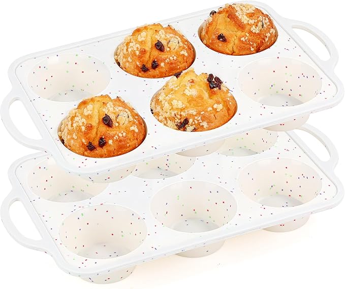 silicone muffin pan for baking with metal frame (Cream, Jumbo：6-Cup x 2 Pcs)