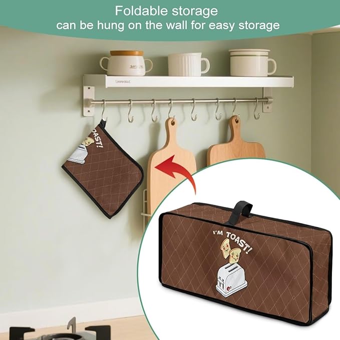 Bread Print 2-Slice Slim Toaster Cover, Machine Washable Toaster Cover 2 Slice Heat Resistant Dustproof Protector Covers for Kitchen Appliances