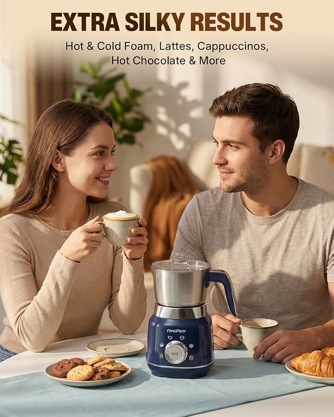Milk Frother and Steamer, 6 in 1 Electric Foam Maker for Coffee, 16.9oz/500ml Milk Warmer for Latte, Macchiato, Cappuccino, Hot Chocolate Maker, Dishwasher Safe (Blue)