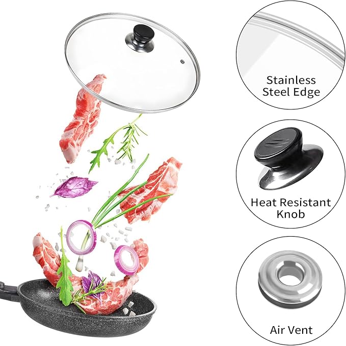 8 Inch Pan Lid, 8'' Frying Pan Lid, Tempered Glass Cast Iron Lids for Skillets, Fry Pan, Wok Pot (8 inch)