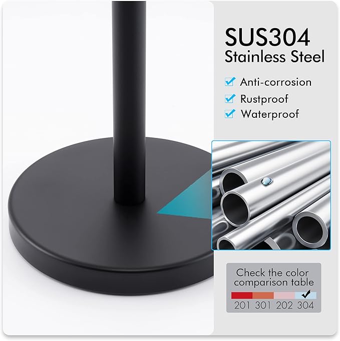 KES Black Paper Towel Holder Countertop Paper Towel Stand Kitchen Standing Paper Towel Roll Holder with Weighted Base for Standard or Mega Rolls SUS304 Stainless Steel Matte Black, KPH202S14B-BK