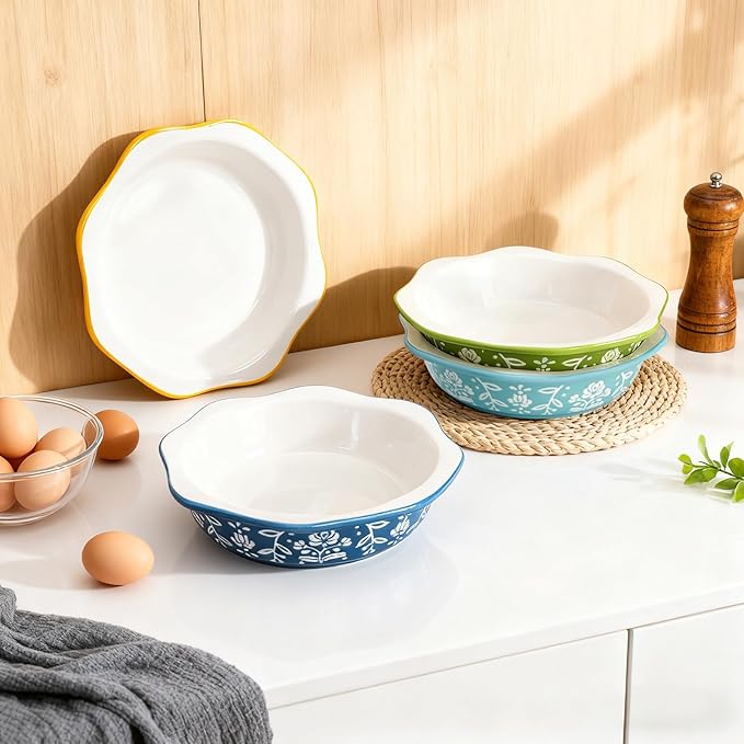 Bekith 4 Pack Ceramic Mini Pie Pans, 6 Inches Fluted Dish Pie Plate, Nonstick Small Quiche Baking Dish Mini Tart Pan, Microwave & Oven Safe