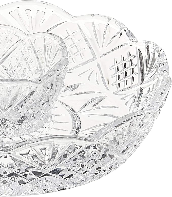 Godinger Crystal Appetizer Serving Platter for Parties Chips and Dip or Snacks Hosting Plate,Silver
