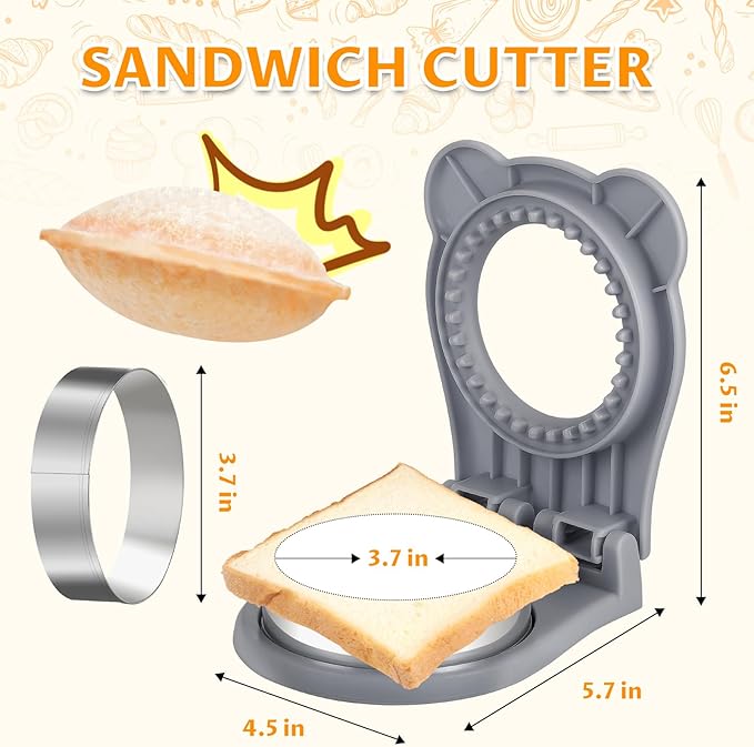 CHICHAUS Uncrustable Sandwich Maker,Sandwiches Pocket Circle Shape 3.7Inch Sandwich Cutter and Sealer,Sandwich Cutter for Kids Breakfast and lunchboxes (grey)