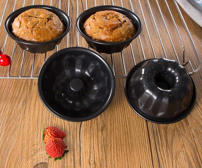 Webake 4 Inch Mini Fluted Tube Pans Nonstick Bakeware Set of 4, Angel Food Cake, Kugelhopf, Brownie