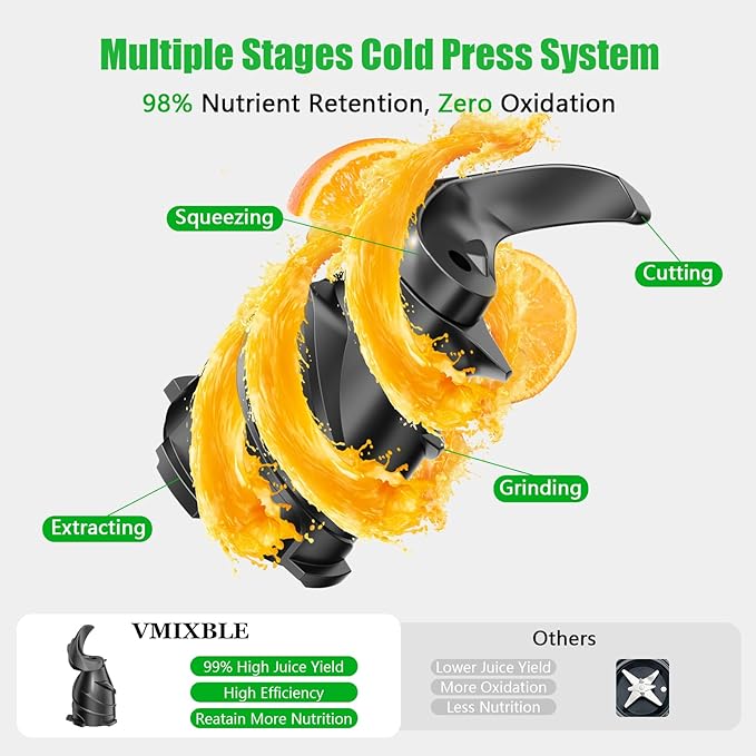 Juicer Machines, Cold Press Juicer with 5.8" Wide Feed Chute, 300W Slow Masticating Juicer for Whole Fruits & Vegetables, High Juice Yield, Easy to Clean, BPA Free Juice Extractor Machine