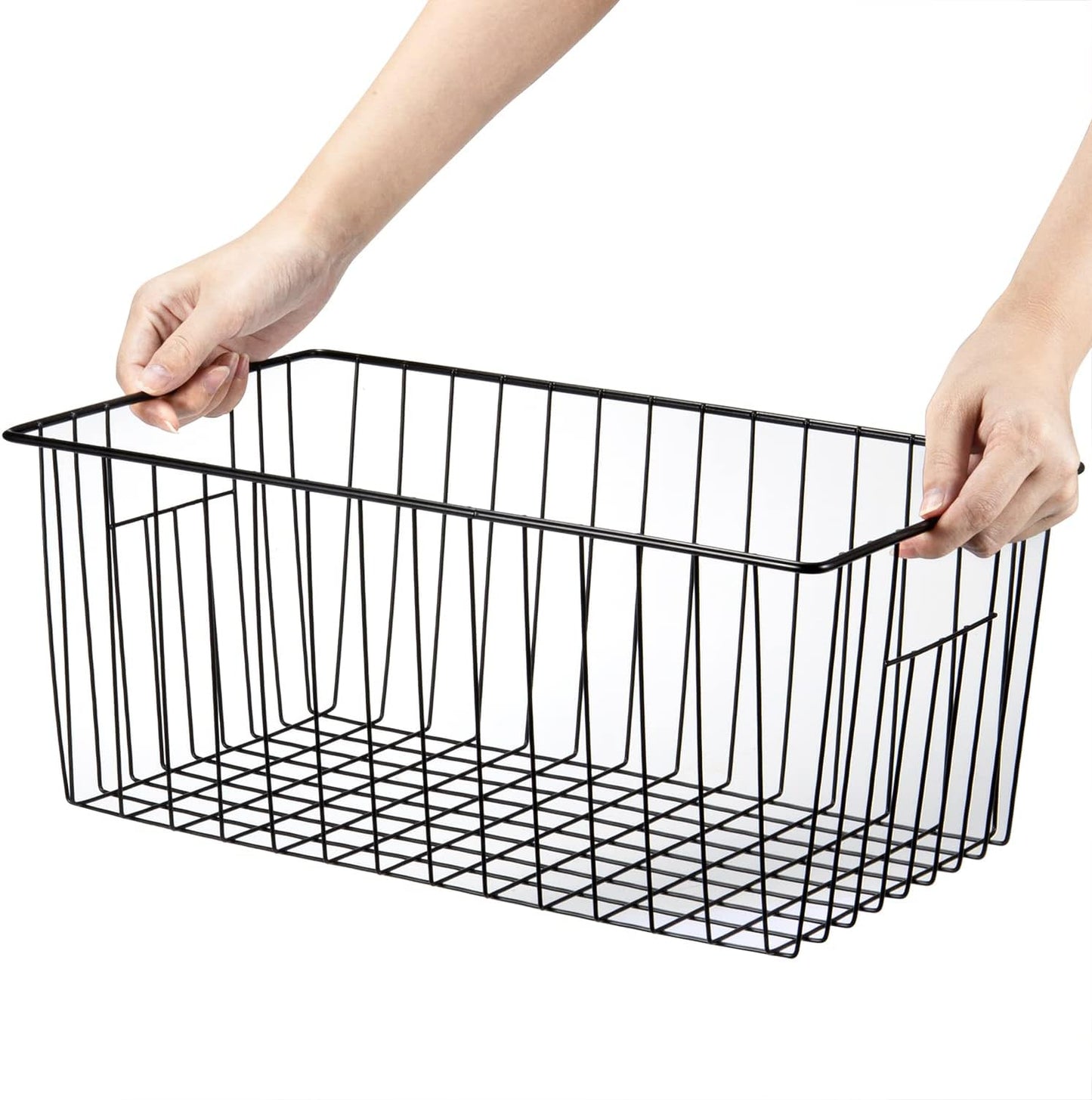 16inch Freezer Wire Storage Organizer Baskets, Household Refrigerator Bins with Built-in Handles for Cabinet, Pantry