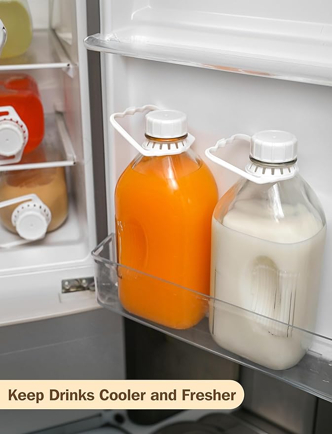 KMIGRUAN 64oz Heavy Duty Glass Milk Bottle with Handle and Airtight Reusable Lids,3Pack Glass Milk Container for Refrigerator,Juice Jugs With 2 Exact Scale Lines
