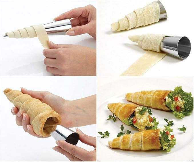 30 PCS Non-Stick Stainless Steel Cream Horn Molds - Large, 5" Big Size for DIY Cooking Danish Pastry, Lady Lock, Croissant, Ice Cream Egg Roll