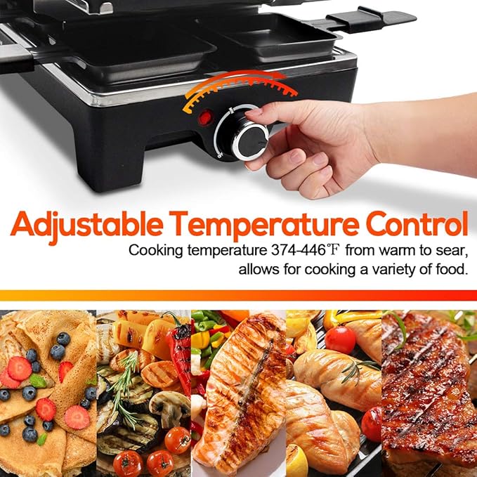 CUSIMAX Raclette Grill Electric Grill Table Portable 2 in 1 Korean BBQ Grill Indoor & Cheese Raclette, Reversible Non-stick plate, Crepe Maker with Adjustable temperature control and 8 Paddles
