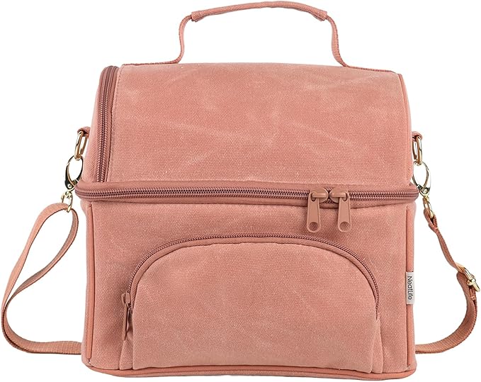 Lunch Box with Ice Packs, Waxed Canvas Lunch Bag for Men, 10.5L Leakproof Insulated Lunch Cooler for Men Work, Dual Compartment Soft Cooler for Work, Camping, Beach & Road Trips