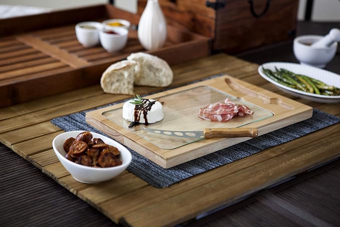 PICNIC TIME NCAA Icon Glass Top Cutting Board & Knife Set, Cheese Boards Charcuterie Boards, Serving Platter, (Parawood & Bamboo)